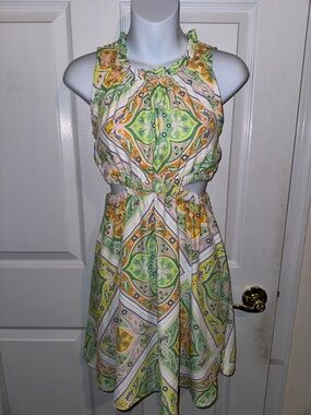 Sanctuary Sleeveless Green & Yellow Printed Cutout Dress